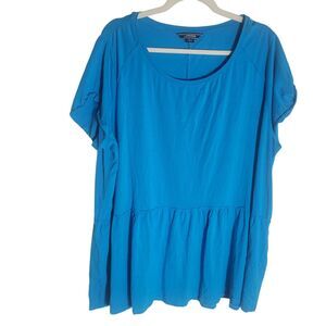 Lands' End Peplum Tee Shirt Top Women's Plus Size 2X Blue Scoop Neck Beachy Boho